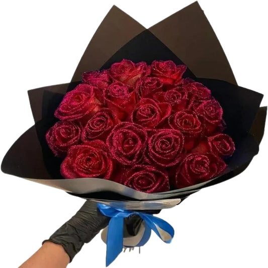 LuxeBloom – Dekoratives Glitzer Rosenbouquet mit Kunstrosen