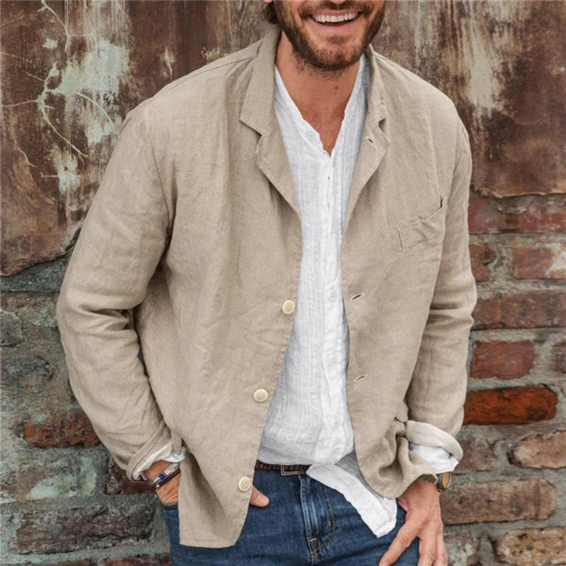 Owen – Leinenpullover mit Knopfverschluss und Schlitz-Design