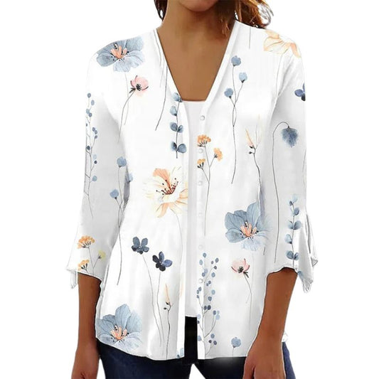 Carol – Glockenärmel-Top mit Blumenmuster und V-Ausschnitt