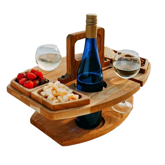 TrekTable – Tragbarer Weintisch mit Glas- und Snackfächern