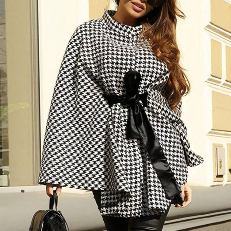 Manon – Mantel mit Batwing-Ärmeln und Print verstellbarem Gürtel
