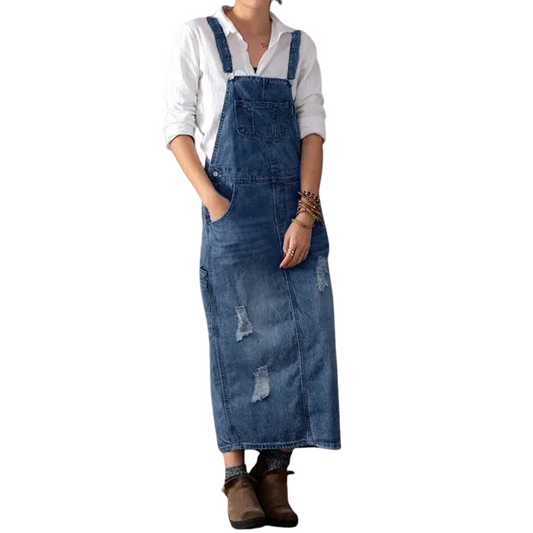 Lina – Lässiges Latzkleid mit Rückenschlitz und Taschen