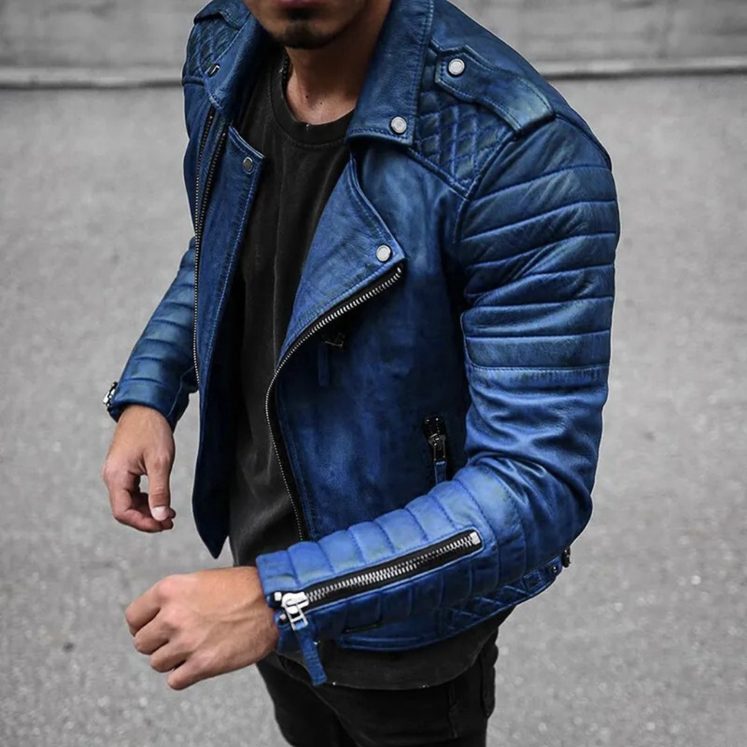Ethan – Slim Fit Bikerjacke mit Crew Neck Design
