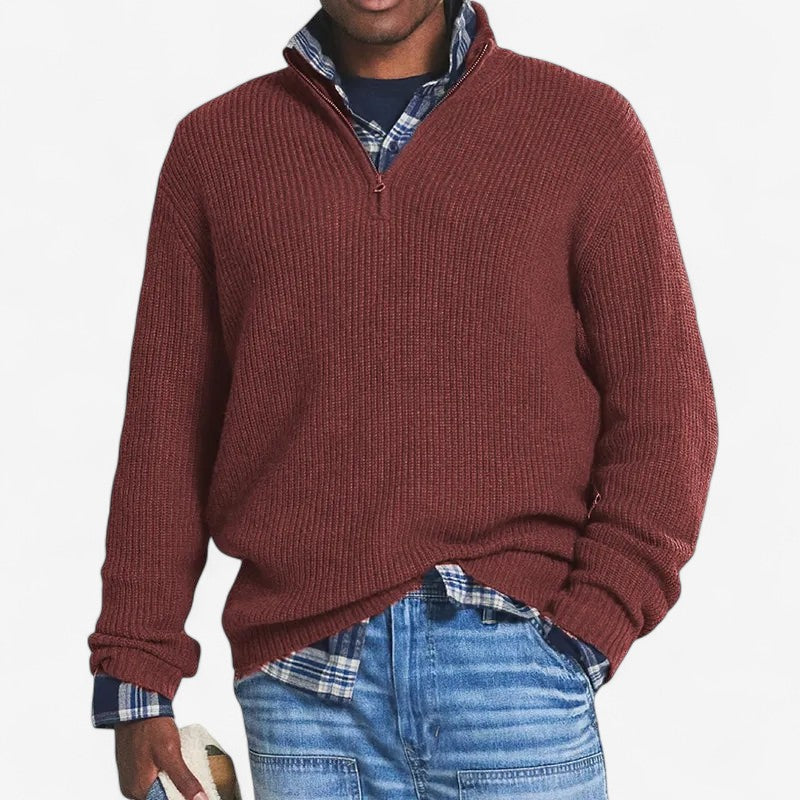 Adrian – Pullover mit Stehkragen, Reißverschluss und Strickdesign