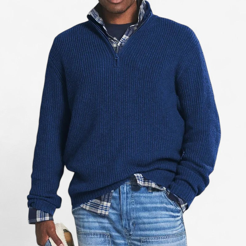 Adrian – Pullover mit Stehkragen, Reißverschluss und Strickdesign