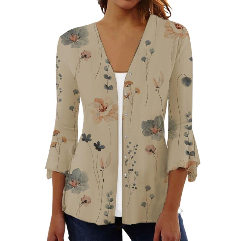 Carol – Glockenärmel-Top mit Blumenmuster und V-Ausschnitt