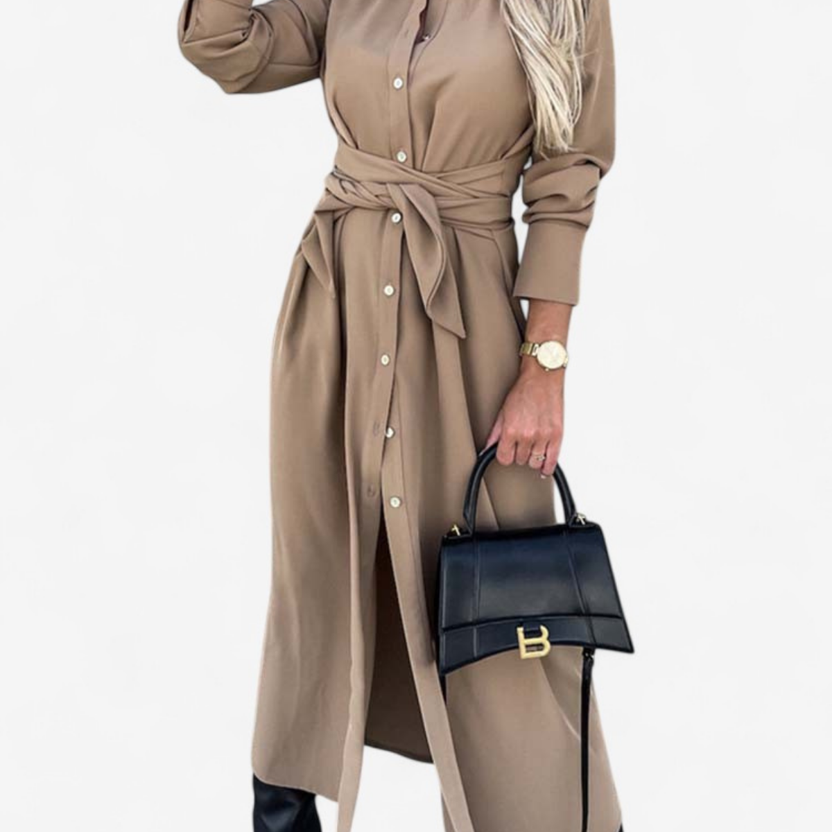 Aveline – Langarm-Hemdkleid mit durchgehender Knopfleiste