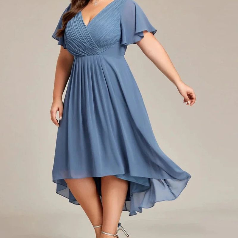 Maya – Midikleid mit kurzen Ärmeln und V-Ausschnitt