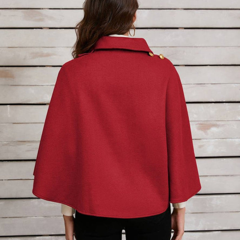 Sarah – Kurzer Poncho-Mantel mit Reverskragen und Knöpfen