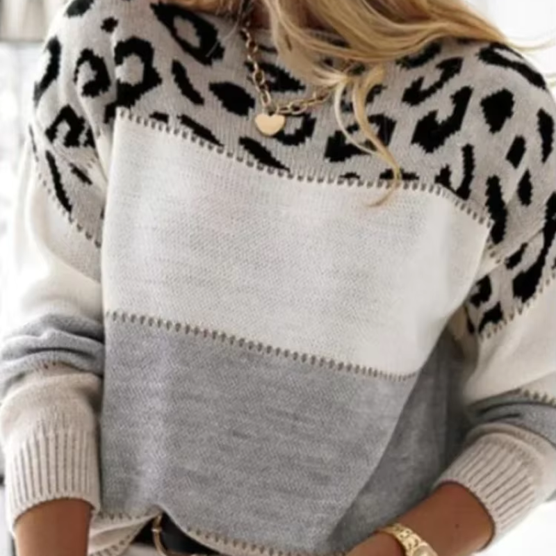 Celeste – Pullover mit Leopardenmuster und Rundhalsausschnitt
