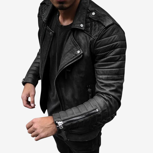 Ethan – Slim Fit Bikerjacke mit Crew Neck Design