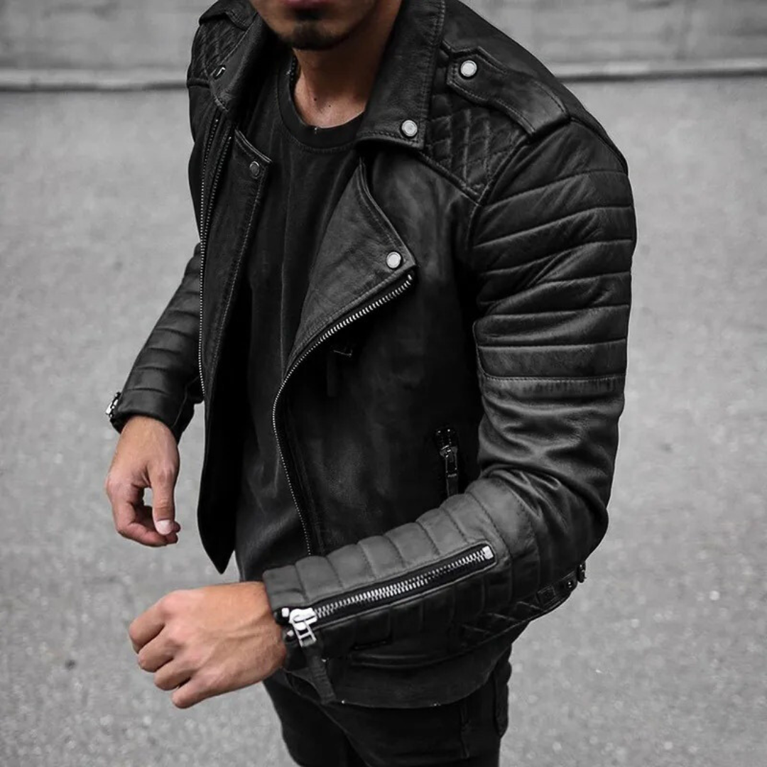 Ethan – Slim Fit Bikerjacke mit Crew Neck Design