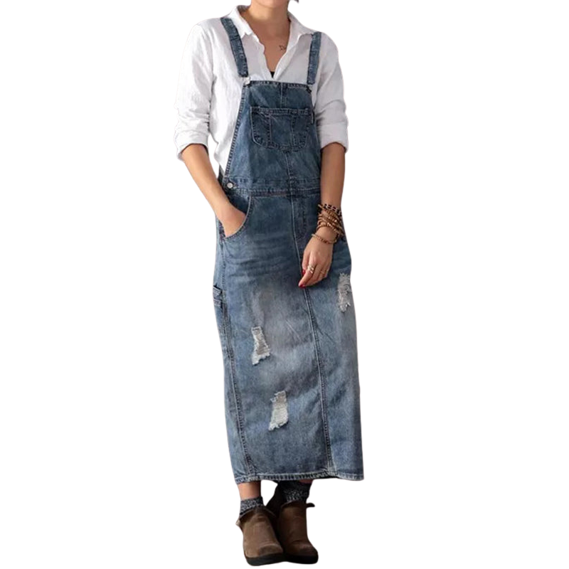 Lina – Lässiges Latzkleid mit Rückenschlitz und Taschen