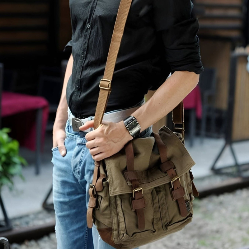 UrbanHaven – Vintage Schultertasche mit Reißverschlusstaschen