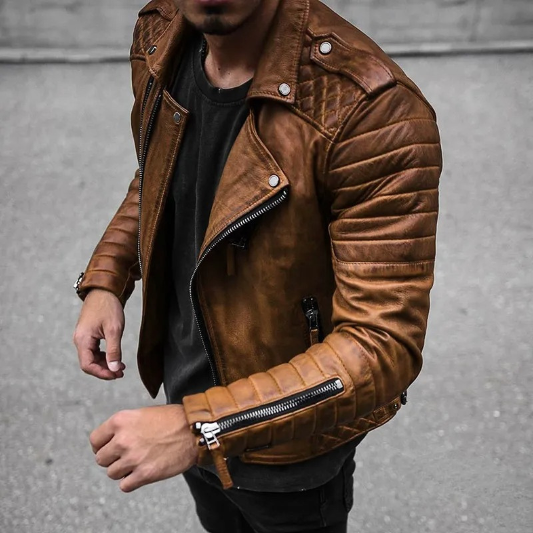 Ethan – Slim Fit Bikerjacke mit Crew Neck Design