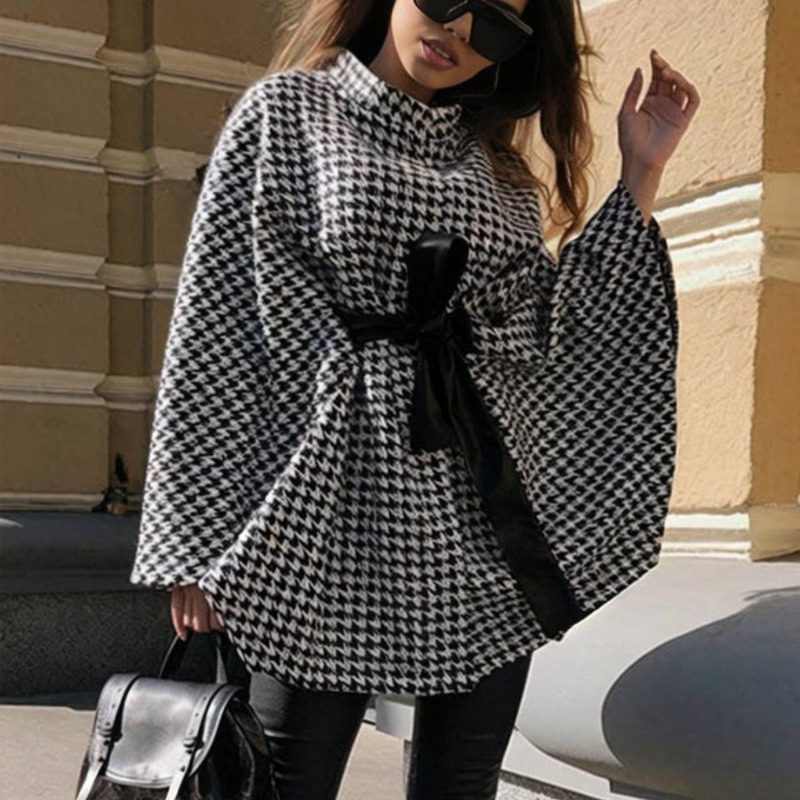 Manon – Mantel mit Batwing-Ärmeln und Print verstellbarem Gürtel