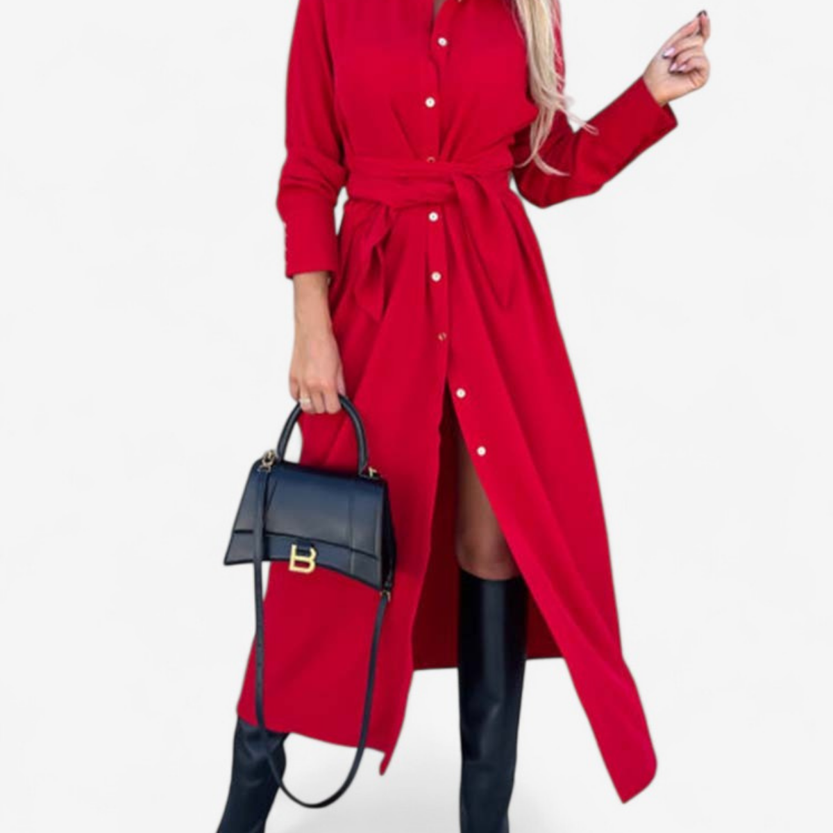 Aveline – Langarm-Hemdkleid mit durchgehender Knopfleiste