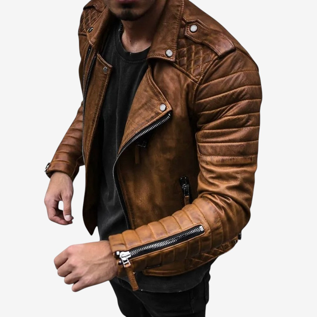 Ethan – Slim Fit Bikerjacke mit Crew Neck Design