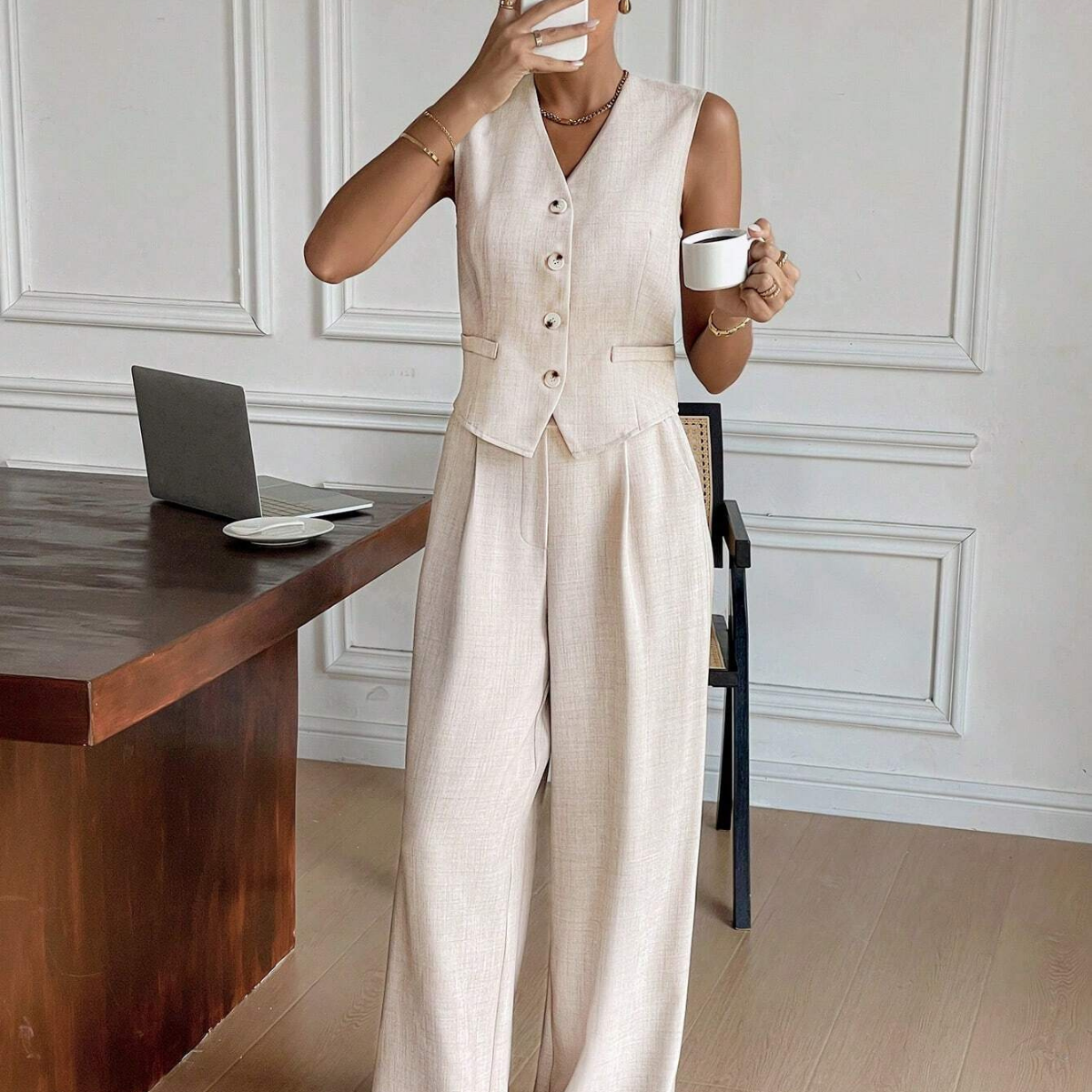 Arden – Lange Hose mit geradem Bein und ärmelloser Weste