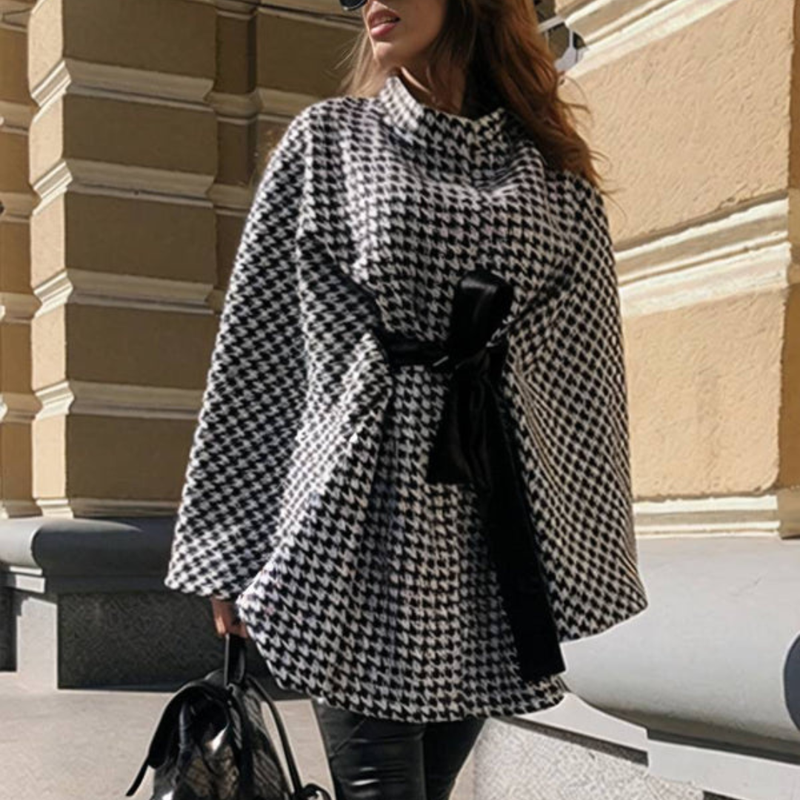 Manon – Mantel mit Batwing-Ärmeln und Print verstellbarem Gürtel