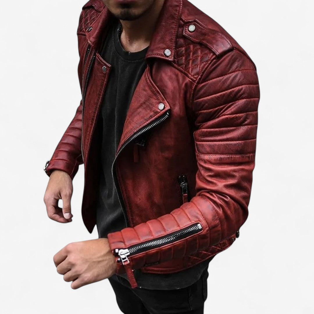 Ethan – Slim Fit Bikerjacke mit Crew Neck Design