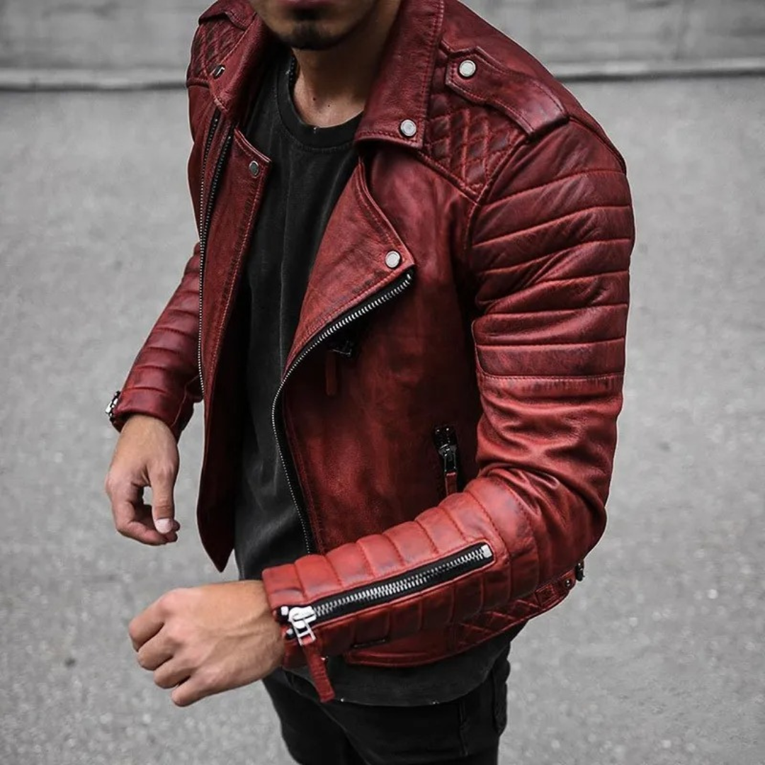 Ethan – Slim Fit Bikerjacke mit Crew Neck Design