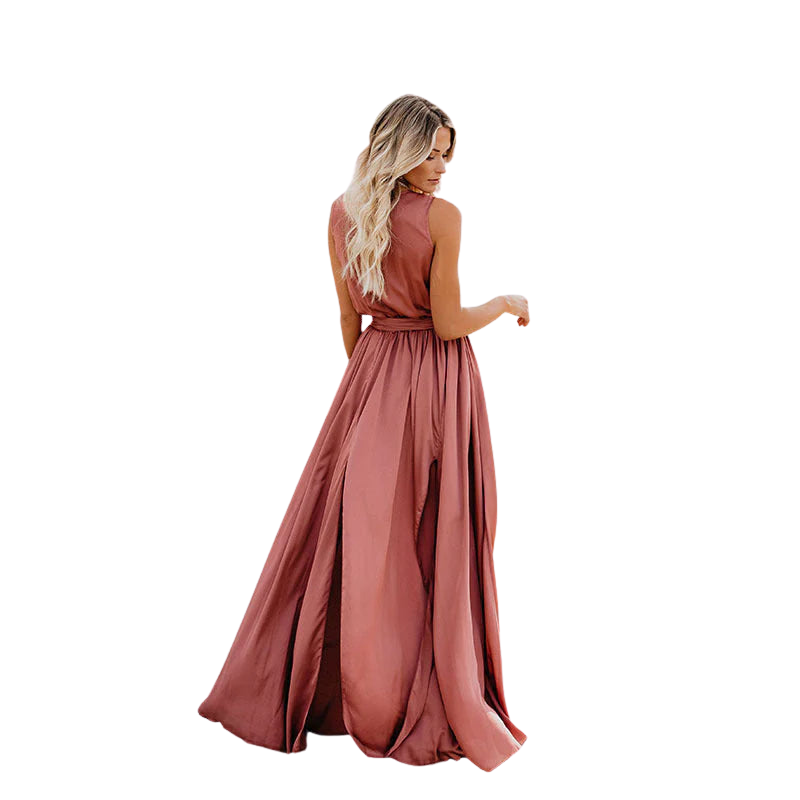 Tessa – Ärmelloses, langes Kleid mit V-Ausschnitt
