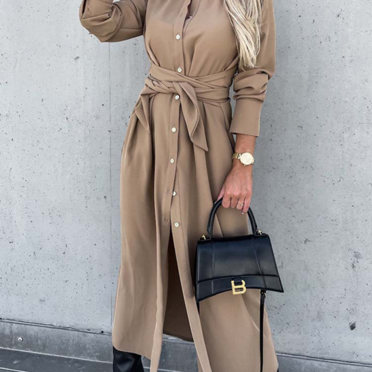 Aveline – Langarm-Hemdkleid mit durchgehender Knopfleiste