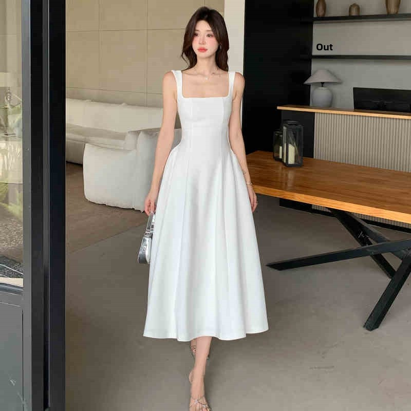 Amelia – Weißes A-Linien-Kleid mit Taillenbetonung und Reißverschluss
