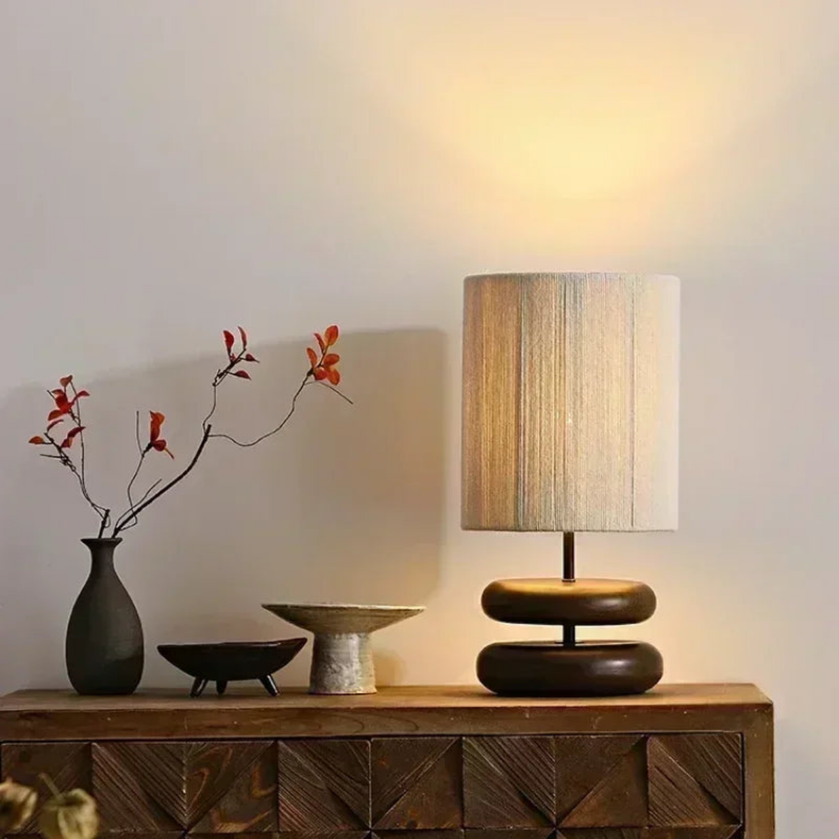 ZenWeave – Holz-Tischlampe mit Seilgeflecht-Schirm