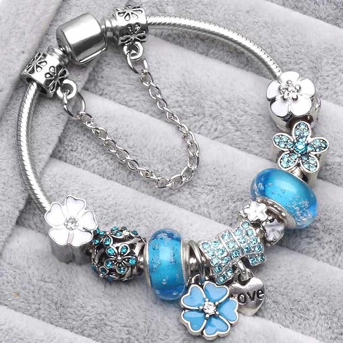 LunaBloom – Silbernes Blumen Charm Armband mit verstellbarer Passform