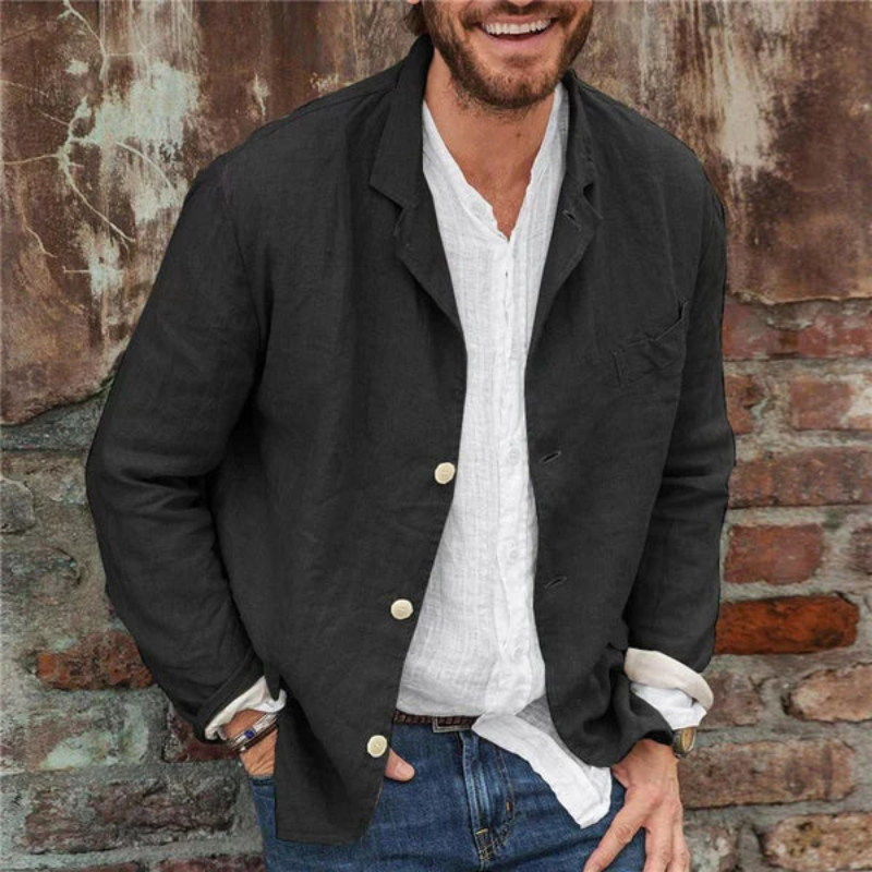 Owen – Leinenpullover mit Knopfverschluss und Schlitz-Design