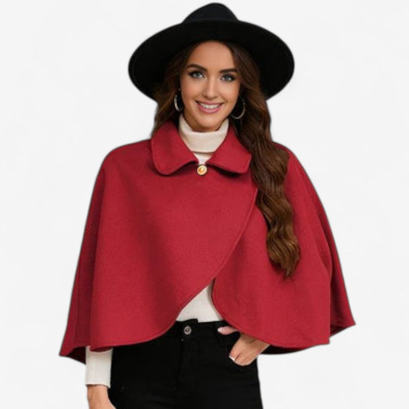 Sarah – Kurzer Poncho-Mantel mit Reverskragen und Knöpfen