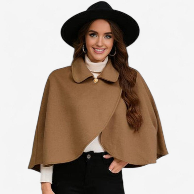 Sarah – Kurzer Poncho-Mantel mit Reverskragen und Knöpfen