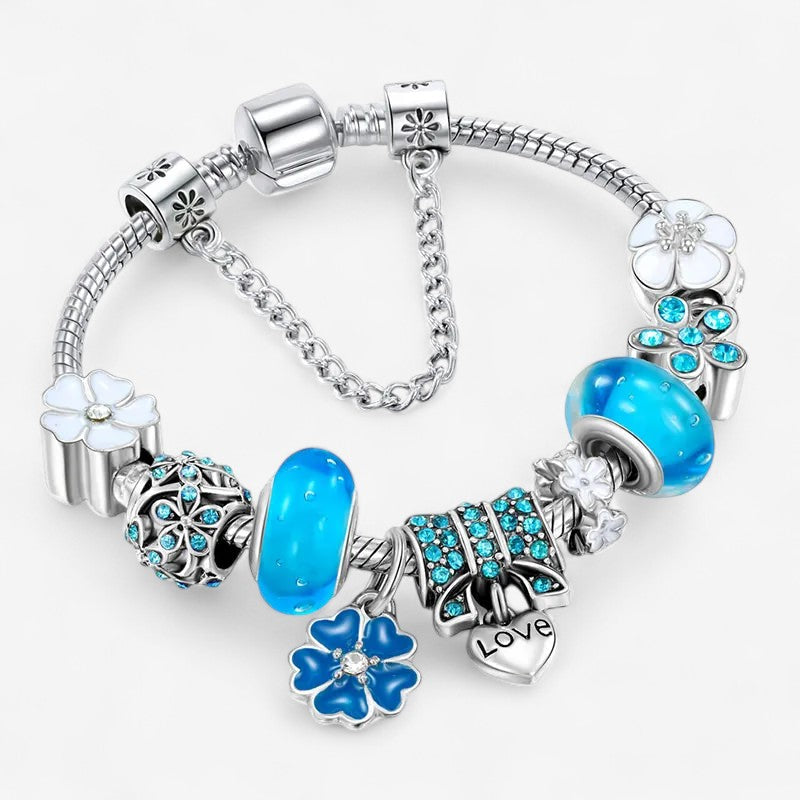 LunaBloom – Silbernes Blumen Charm Armband mit verstellbarer Passform