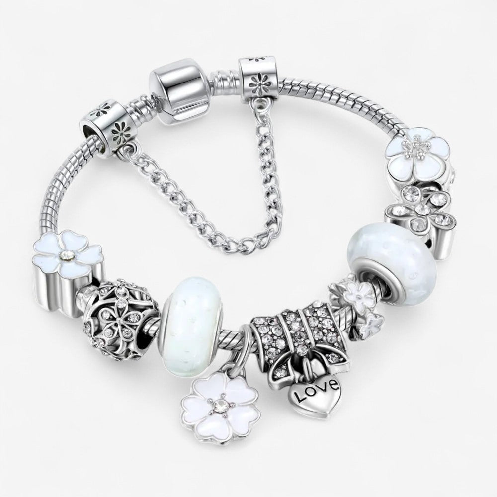 LunaBloom – Silbernes Blumen Charm Armband mit verstellbarer Passform