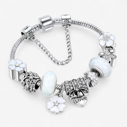 LunaBloom – Silbernes Blumen Charm Armband mit verstellbarer Passform