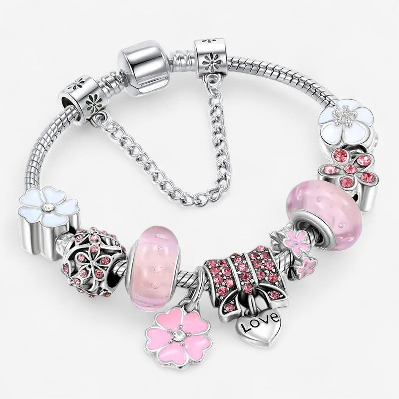 LunaBloom – Silbernes Blumen Charm Armband mit verstellbarer Passform