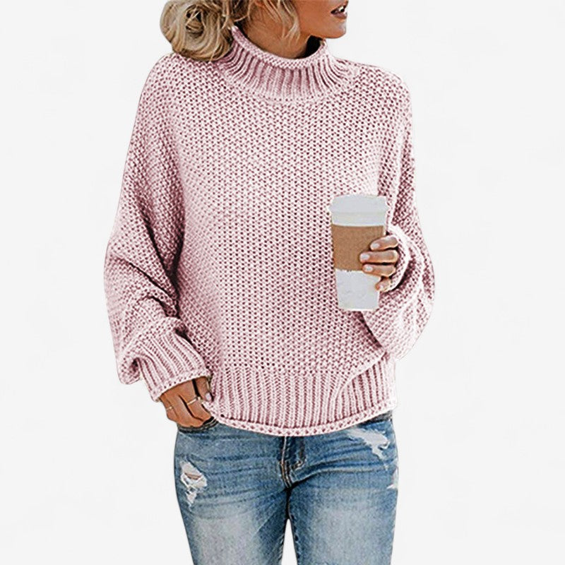 Elara – Strickpullover mit hohem Kragen und Fledermausärmeln