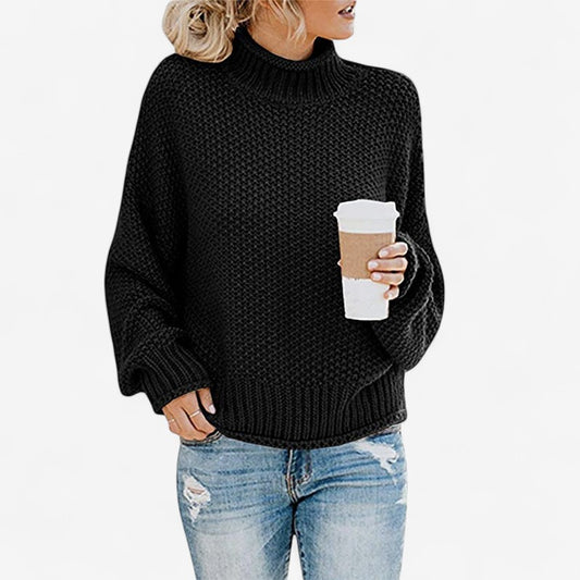 Elara – Strickpullover mit hohem Kragen und Fledermausärmeln