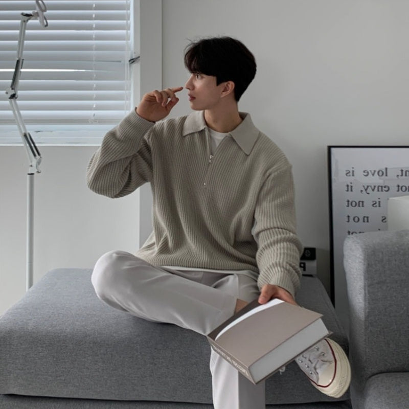 Adrian – Pullover mit Stehkragen, Reißverschluss und Strickdesign