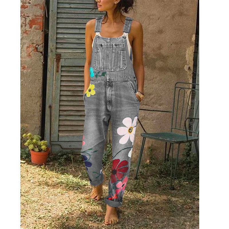 Mira – Jeans-Latzhose mit Blumen-Splice-Design
