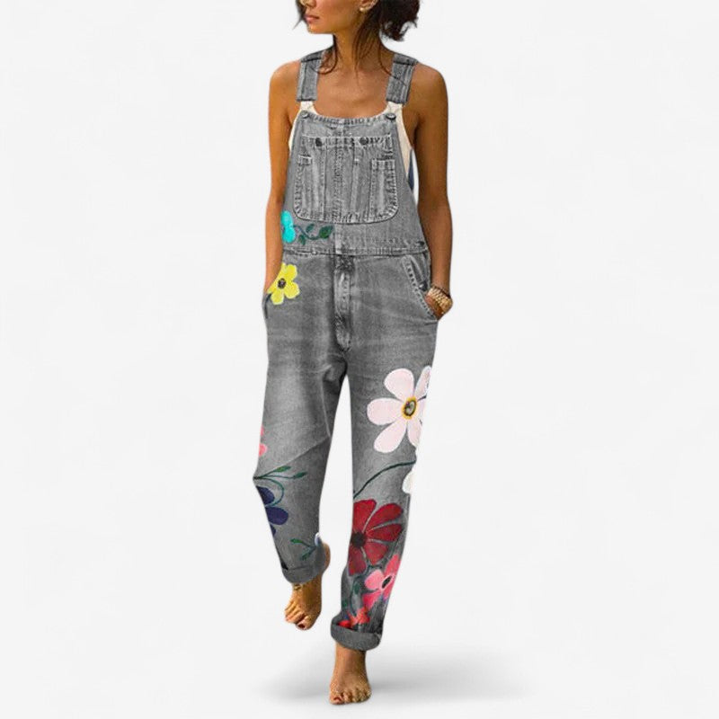 Mira – Jeans-Latzhose mit Blumen-Splice-Design
