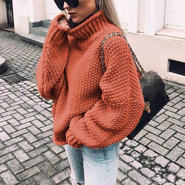 Elara – Strickpullover mit hohem Kragen und Fledermausärmeln