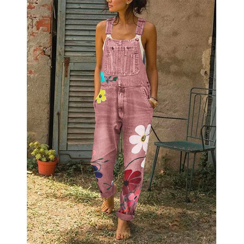 Mira – Jeans-Latzhose mit Blumen-Splice-Design
