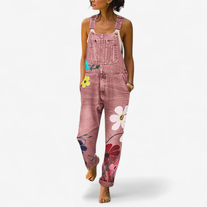 Mira – Jeans-Latzhose mit Blumen-Splice-Design