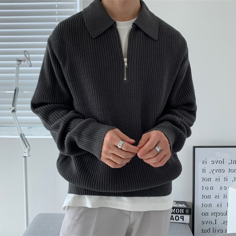 Adrian – Pullover mit Stehkragen, Reißverschluss und Strickdesign