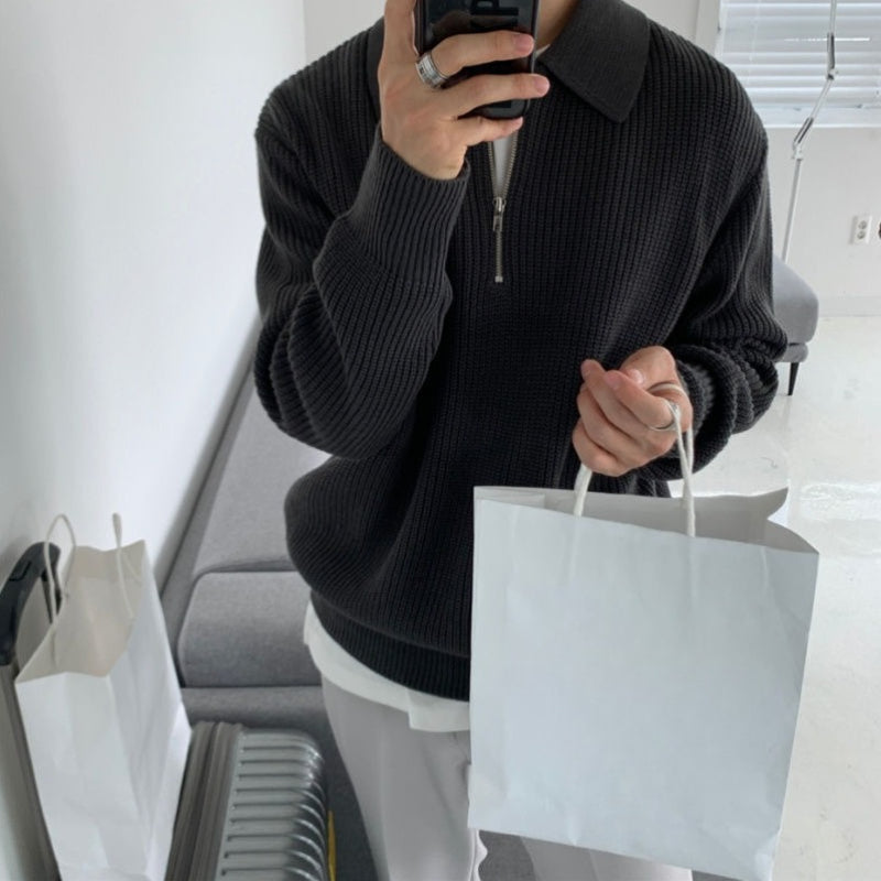 Adrian – Pullover mit Stehkragen, Reißverschluss und Strickdesign