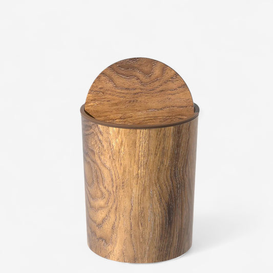 HomeEase – Mülleimer mit Schwingdeckel und Retro-Holzmaserung