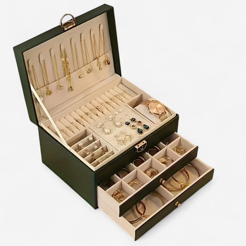 LuxeVault – Schmuckbox aus Leder mit mehreren Schubladen